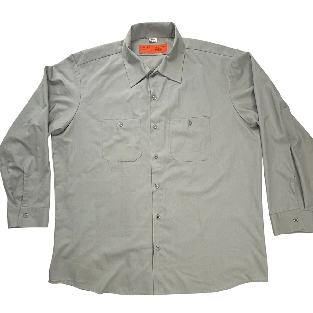 Mens Gray Long Sleeve Industrial Work Shirt XL-RG MS14 Button Up Utility Pocket